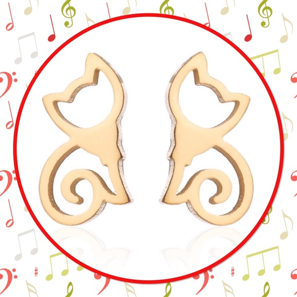 🐯New🐯4/$15🐯Minimalist Hollow Kitty Earrings 🐯 - Picture 3 of 4